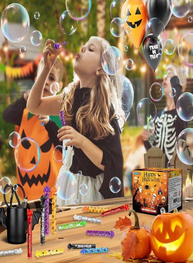 AuroTops 80PCS Halloween Mini Bubble Wands,Halloween Party Favors for Kids,Halloween-Themed Stickers Bubble Wands for Trick or Treat Toys Gifts for Kids Toys,Goodie Bag Stuffers - Image 4